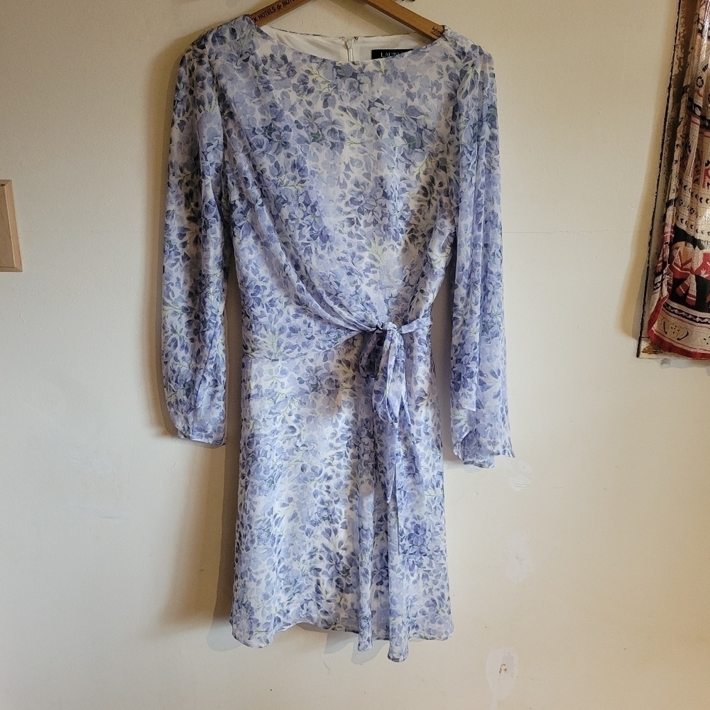 NWOT Ralph Lauren Mini Dress Lined Blue White Large 10